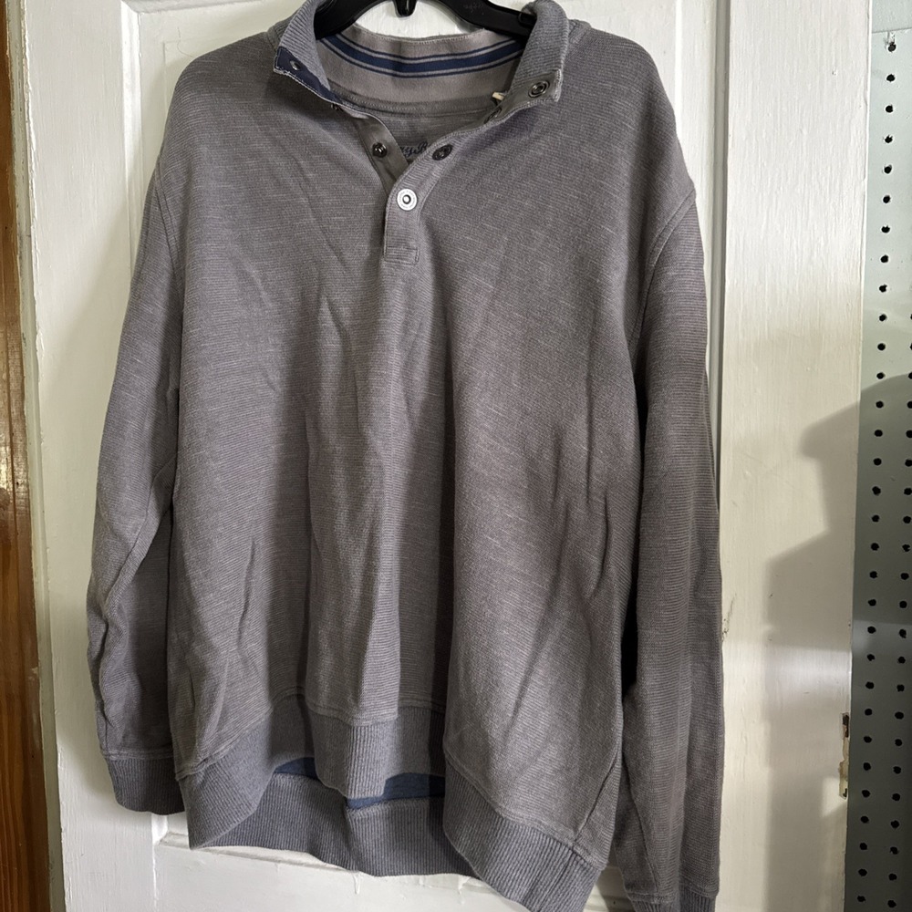 Tommy Bahama Men's XL Grey 1/4 Metal Snap Button Pullover Sweatshirt Long Sleeve